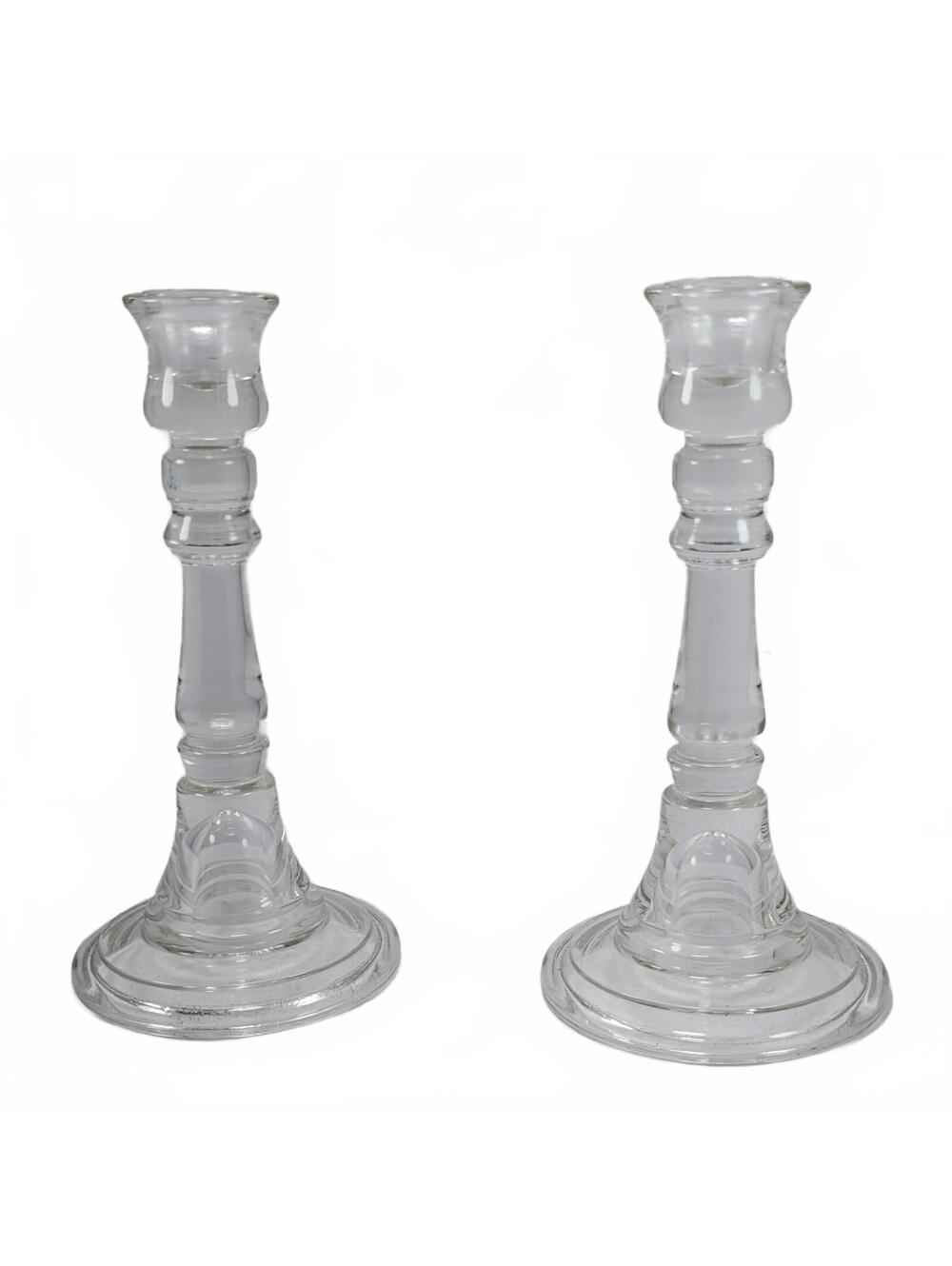 Set of Pressed Glass Candlestick Holders